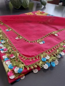 İğne oyası yazma - fuşya desenli 