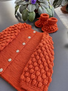 Örgü hırka patik takım-kiremit 